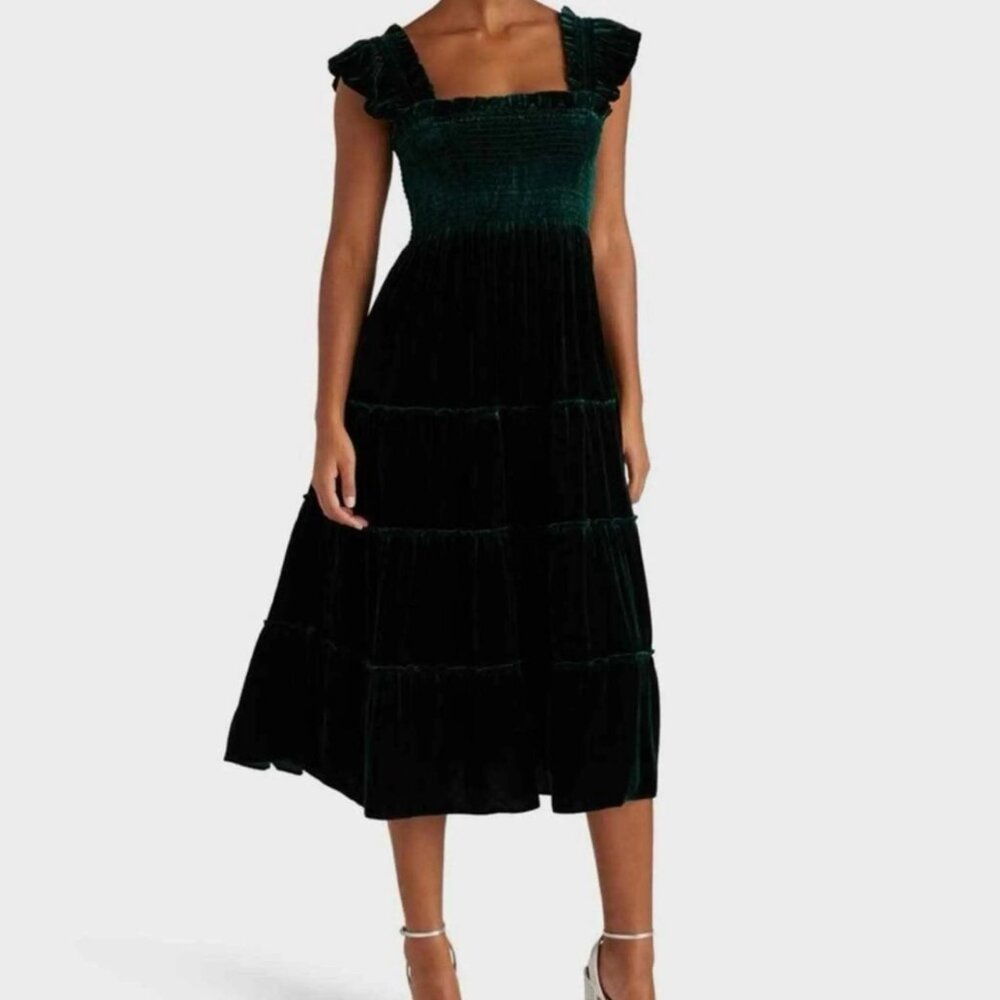 Hill House Nap Dress Emerald Green Velvet sz L